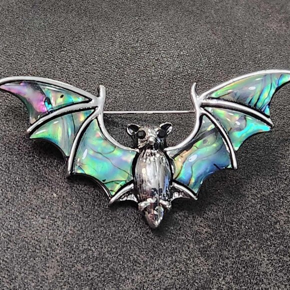 Silver Abalone Bat Brooch - Picture 1 of 2